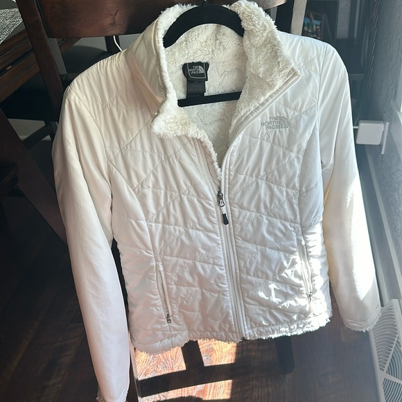 North Face Womens Mossbud Fleece Reversible Wind Resistant Full Zip Jacket White - Picture 1 of 13